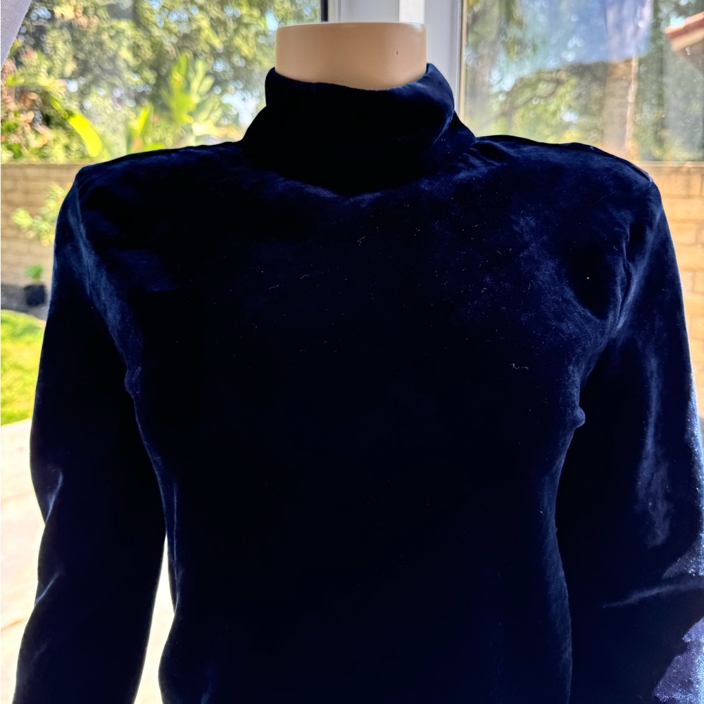 $750 Nili Lotan Navy Blue Velvet Mock Neck Keyhole Dress Sz S Small Long Sleeve - Picture 2 of 8